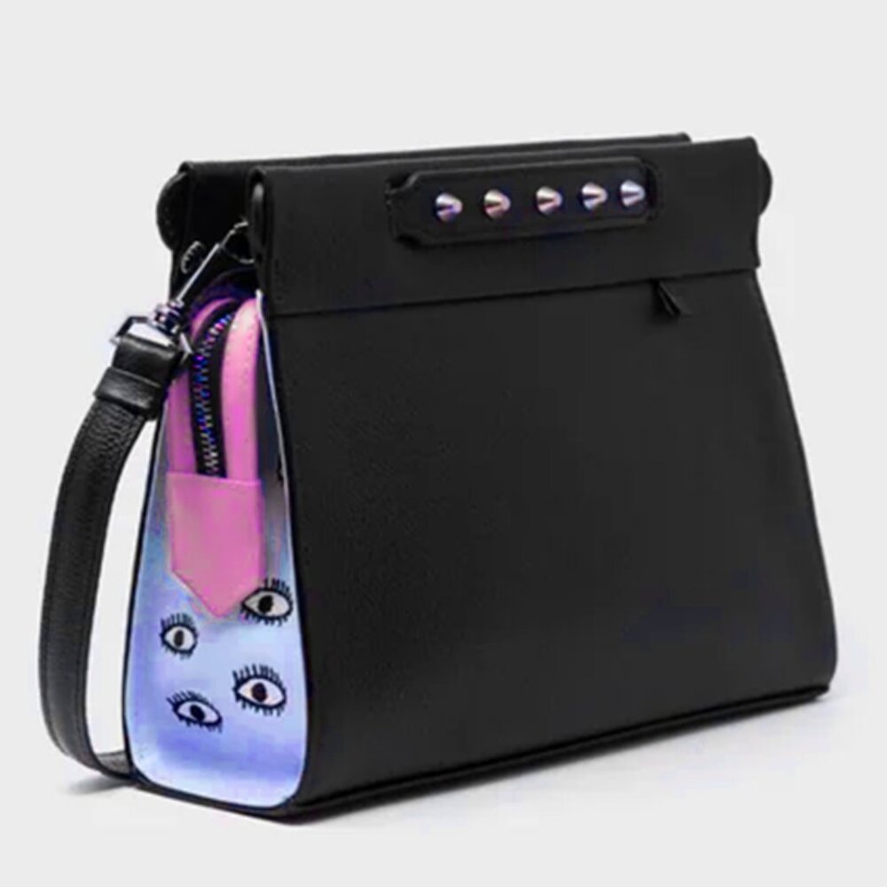 Min & Mon Vali Crossbody Small | Black, Blue and Bubblegum Pink, Eyes Embroidery